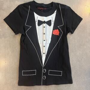 Mighty Fine Black Tuxedo Tshirt formal event casual cotton Tee Boys Youth small
